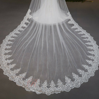 Une couche d'accessoires de mariée en voile de paillettes de dentelle traînante en gros un voile de 3,5 mètres de long - Page 5
