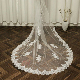 Dentelle dentelle voile rangée fleur voile de mariée image réelle voile de mariée blanc ivoire voile de mariée - Page 5