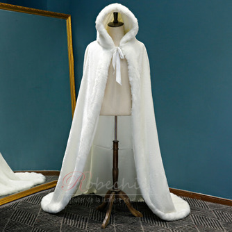 Long manteau d'hiver à capuchon chaud châle en peluche épaisse cape blanche - Page 1