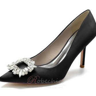 Aux femmes Satiné Talon aiguille Talon haut Bout fermé avec Strass soirée talons hauts - Page 7