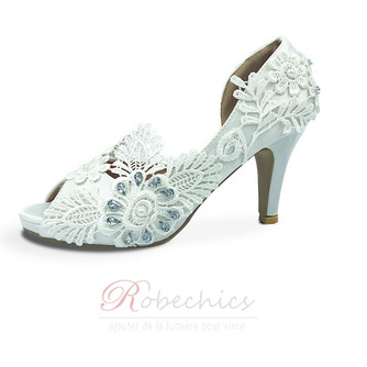 Satin grande taille chaussures de mariage dentelle fleur talons hauts chaussures de mariage chaussures de demoiselle d'honneur - Page 3