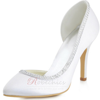 Satin soie bout pointu strass chaussures de mariage côté chaussures de mariée creuses stiletto - Page 1