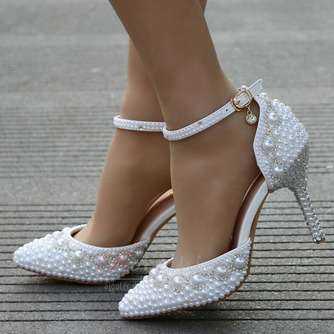 Sandales à talons hauts sandales strass perlées chaussures de mariage blanches - Page 1