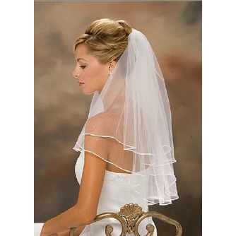 Double voile de bord de ruban de satin blanc / ivoire voile de mariée en gros - Page 1