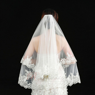 Voile de mariage élégant voile court véritable voile photo une couche de voile de mariée ivoire blanc - Page 1