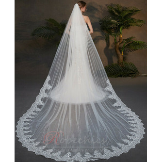 Une couche d'accessoires de mariée en voile de paillettes de dentelle traînante en gros un voile de 3,5 mètres de long - Page 1