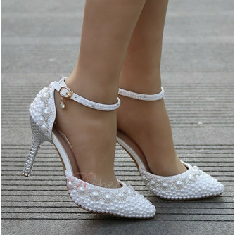 Sandales à talons hauts sandales strass perlées chaussures de mariage blanches - Page 4