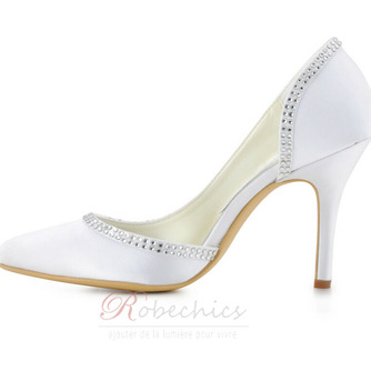 Satin soie bout pointu strass chaussures de mariage côté chaussures de mariée creuses stiletto - Page 3