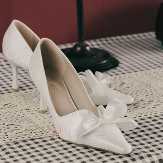 Chaussures simples pointues chaussures de demoiselle d'honneur en dentelle blanche chaussures de mariée de mariage - Page 4