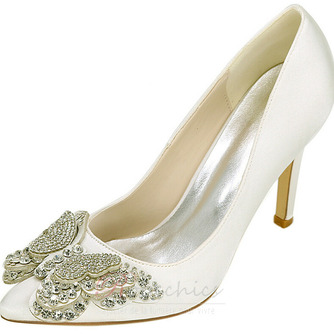 Chaussures de mariée en satin strass chaussures de mariage blanches chaussures de mariée arc - Page 2