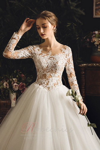 Robe de mariée Tulle Pomme Col Bateau 3/4 Manche A-ligne Naturel taille - Page 5