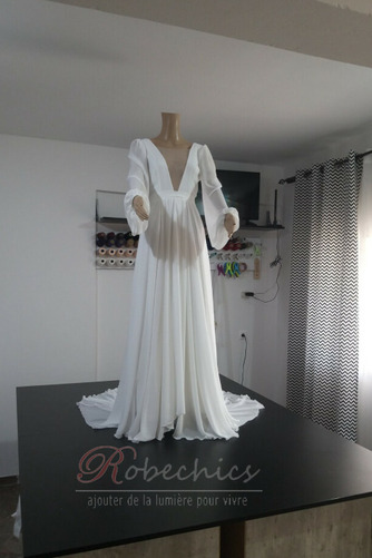 Robe de mariée Dos nu Longue Naturel taille Col en V aligne Automne - Page 4