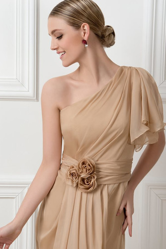 Robe de Soirée Naturel taille Elégant Milieu Chiffon Épaule Asymétrique - Page 4