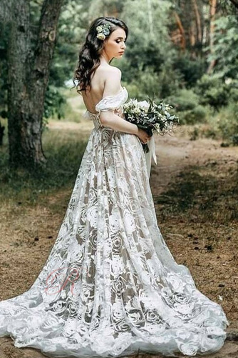 Robe de mariée Glissière Manquant Épaule Dégagée Longue A-ligne Romantique - Page 2