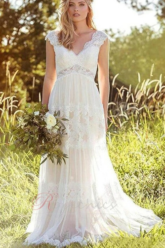 Robe de mariée Bouton Traîne Courte Naturel taille Été Couvert de Dentelle - Page 1