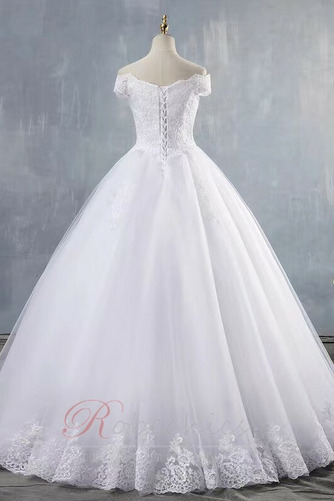 Robe de mariée Épaule Dégagée Éternel Lacet Au Drapée Cathédrale Manche Courte - Page 4