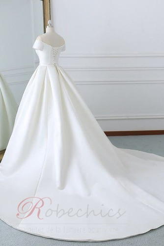 Robe de mariée Traîne Courte A-ligne Lacet Satin Cérémonial Col Bateau - Page 4