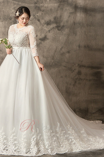 Robe de mariée Pomme 3/4 Manche Manche Aérienne Formelle A-ligne Lacet - Page 1