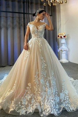 Robe de mari e Au Drap e Tissu Dentelle Col en V Fonc Mancheron