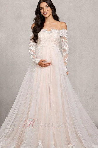 Robe de mariée Tissu Dentelle Printemps Empire Épaule Dégagée Traîne Mi-longue - Page 1