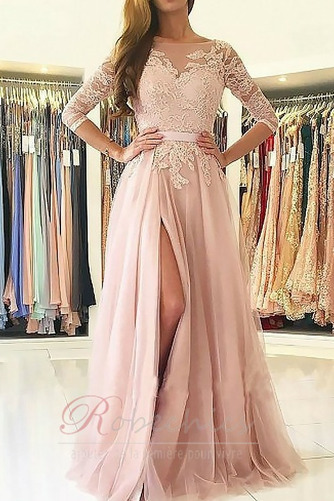 Robe de Soirée Tulle Epurée aligne Manche Longue Épaule Dégagée - Page 1