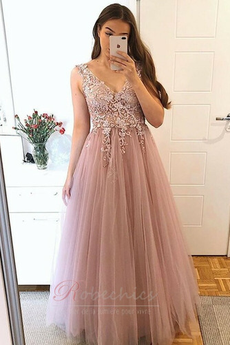 Robe de Soirée Tulle Couvert de Dentelle Col en V Été Appliquer Col en V Foncé - Page 1