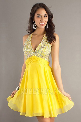 Robe de Bal Dos nu Fourreau Avec Bijoux Jaune Petites Tailles - Page 1