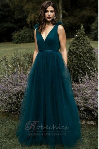 Robe de Soirée Col en V Poire Longueur ras du Sol Été Simple Tulle - Page 1