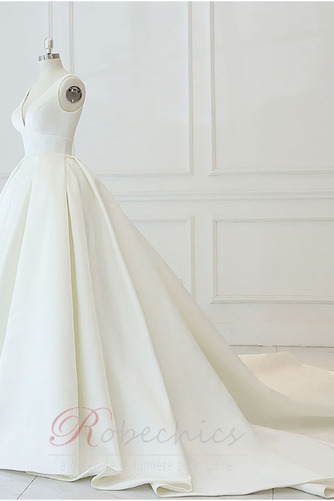Robe de mariée Longue Col en V Foncé Salle A-ligne Col en V Satin - Page 3
