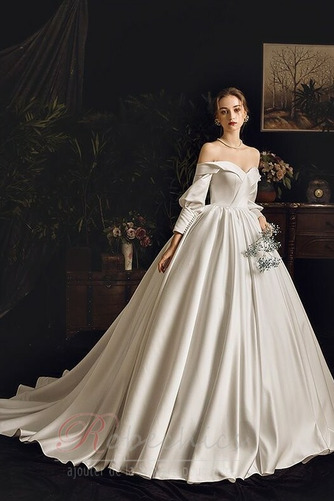 Robe de mariée Traîne Mi-longue Bouton Fourreau plissé Épaule Dégagée - Page 3