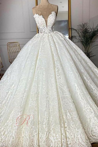 Robe de mariée Sans Manches Formelle Zip A-ligne Couvert de Dentelle - Page 1