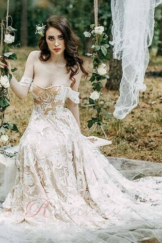 Robe de mariée Glissière Manquant Épaule Dégagée Longue A-ligne Romantique - Page 3