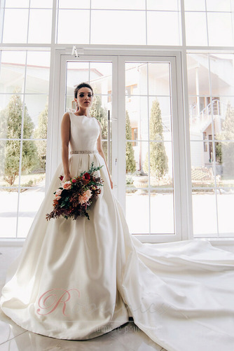 Robe de mariée Epurée Salle A-ligne Col U Profond Traîne Royal Au Drapée - Page 3