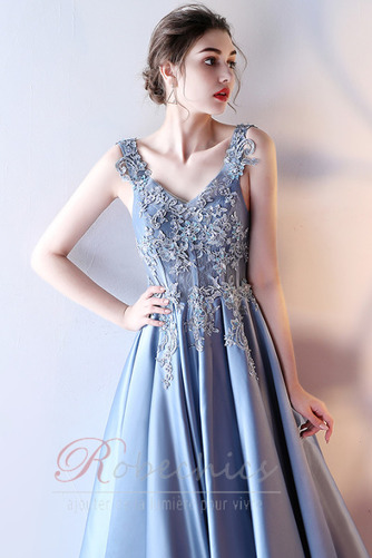Robe de Bal Soie Appliquer Col en V A-ligne Lacet Sans Manches - Page 5