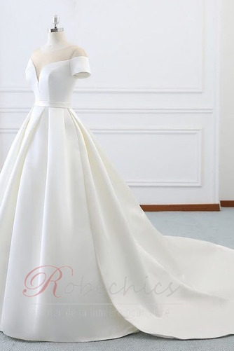 Robe de mariée Traîne Courte A-ligne Lacet Satin Cérémonial Col Bateau - Page 2