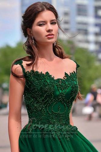 Robe de Bal Corsage Avec Bijoux Col Bateau Gazer Été Perle Tulle - Page 3