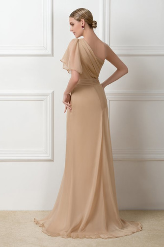 Robe de Soirée Naturel taille Elégant Milieu Chiffon Épaule Asymétrique - Page 3