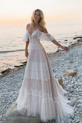 Robe de mariée Dos nu Naturel taille Mancheron Col en V Foncé Longue - Page 1