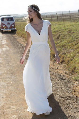 Robe de mariée Nœud à Boucles Plage A-ligne Tissu Dentelle Simple - Page 1