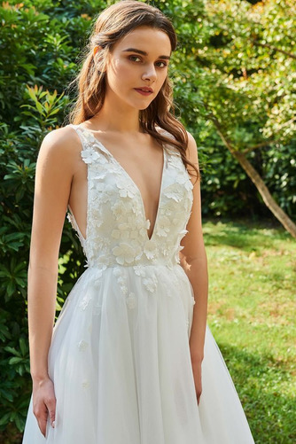 Robe de mariée Sans Manches Glissière A-ligne Col en V Plage Triangle Inversé - Page 4