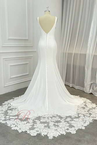 Robe de mariée Fourreau Naturel taille noble Glissière Soie Col en V Foncé - Page 3