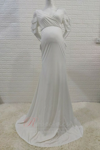 Robe de Soirée Longue Col en V Empire Satin Élastique Elégant Maternité - Page 6
