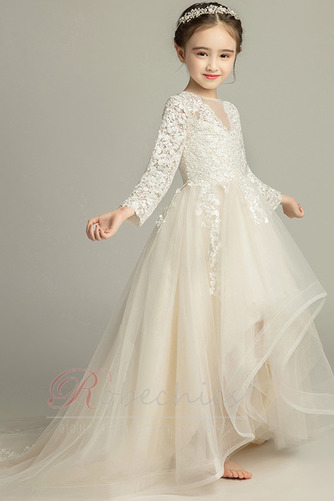 Robe Cortège Fille Cérémonial a ligne Zip Longue Col ras du Cou - Page 3