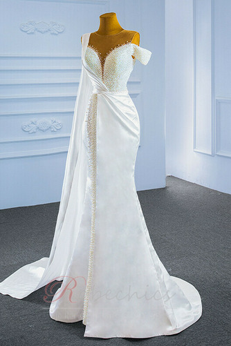 Robe de mariée Perles Longue Automne Fourreau Avec Bijoux Col Asymétrique - Page 3