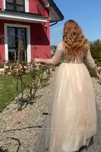 Robe de Soirée À la masse Col en V Perlé Manche Longue Gaze Tulle - Page 2
