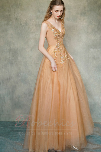 Robe de Soirée Col en V Traîne Courte Automne Elégant Tulle Naturel taille - Page 3