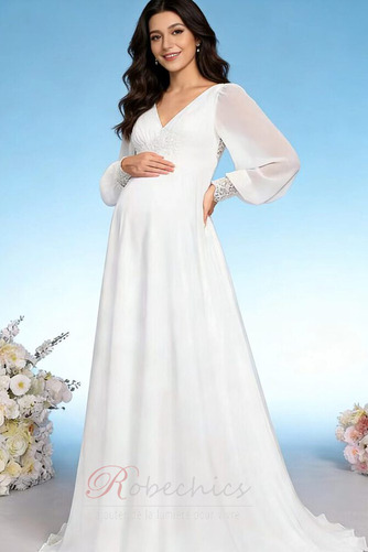 Robe de mariée Manche Longue Train de balayage Chiffon Col en V taille haute - Page 3