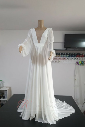 Robe de mariée Dos nu Longue Naturel taille Col en V aligne Automne - Page 1