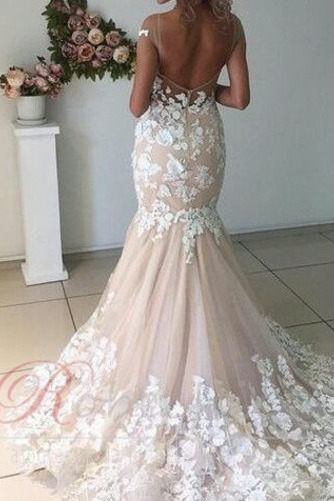 Robe de mariée Dos nu Norme Col Bateau Tissu Dentelle Longue Couvert de Dentelle - Page 2