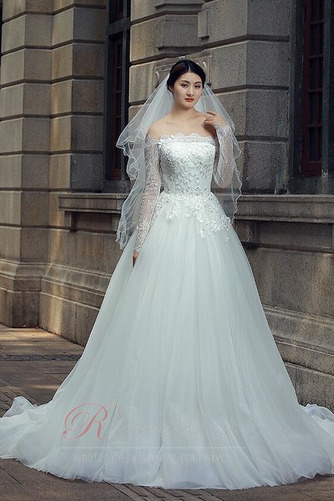 Robe de mariée Tulle Épaule Dégagée Formelle A-ligne Longue Milieu dos - Page 1